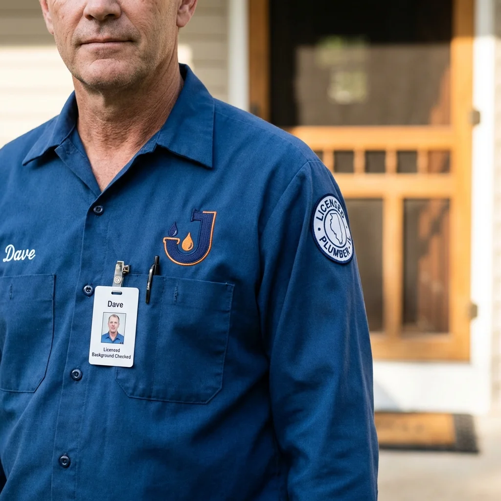 Licensed plumber showing ID badge in South El Monte, CA