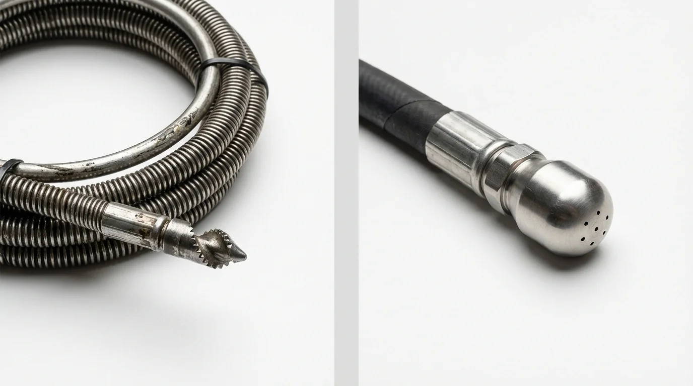 Drain snake cable and hydro jetting nozzle used for drain cleaning in South El Monte, CA