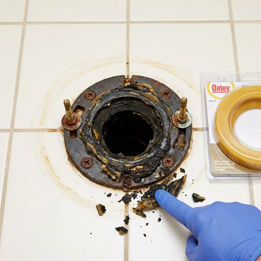 Failed wax ring showing water seepage at the base of a toilet in a South El Monte, CA home